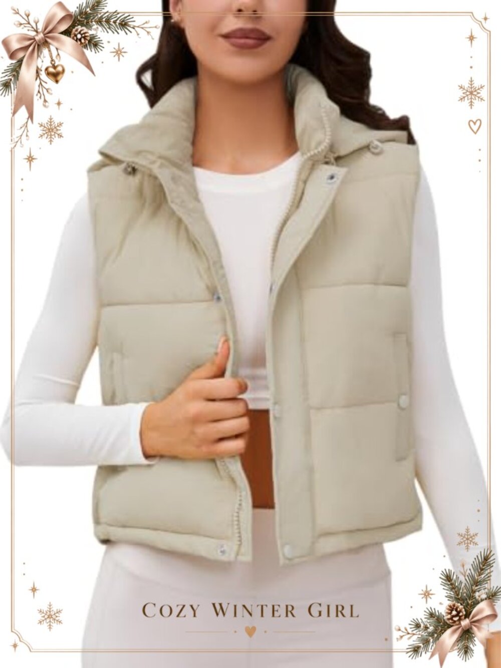 Womens Puffer Vest with Hood Cropped Quilted Winter Warm Outerwear